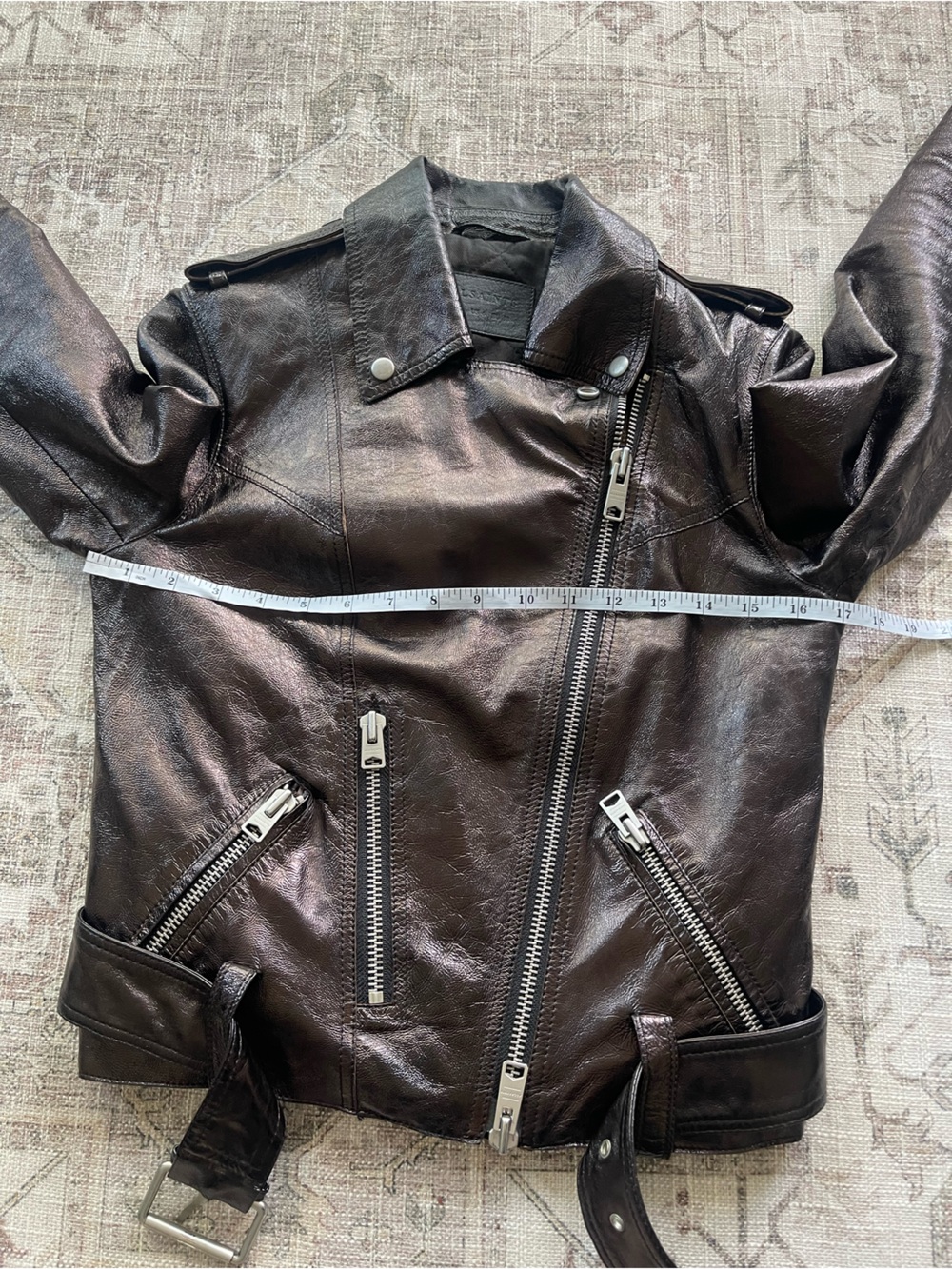 AllSaints Dark Brown Rigby Payton Leather Biker Jacket - Picture 11 of 12